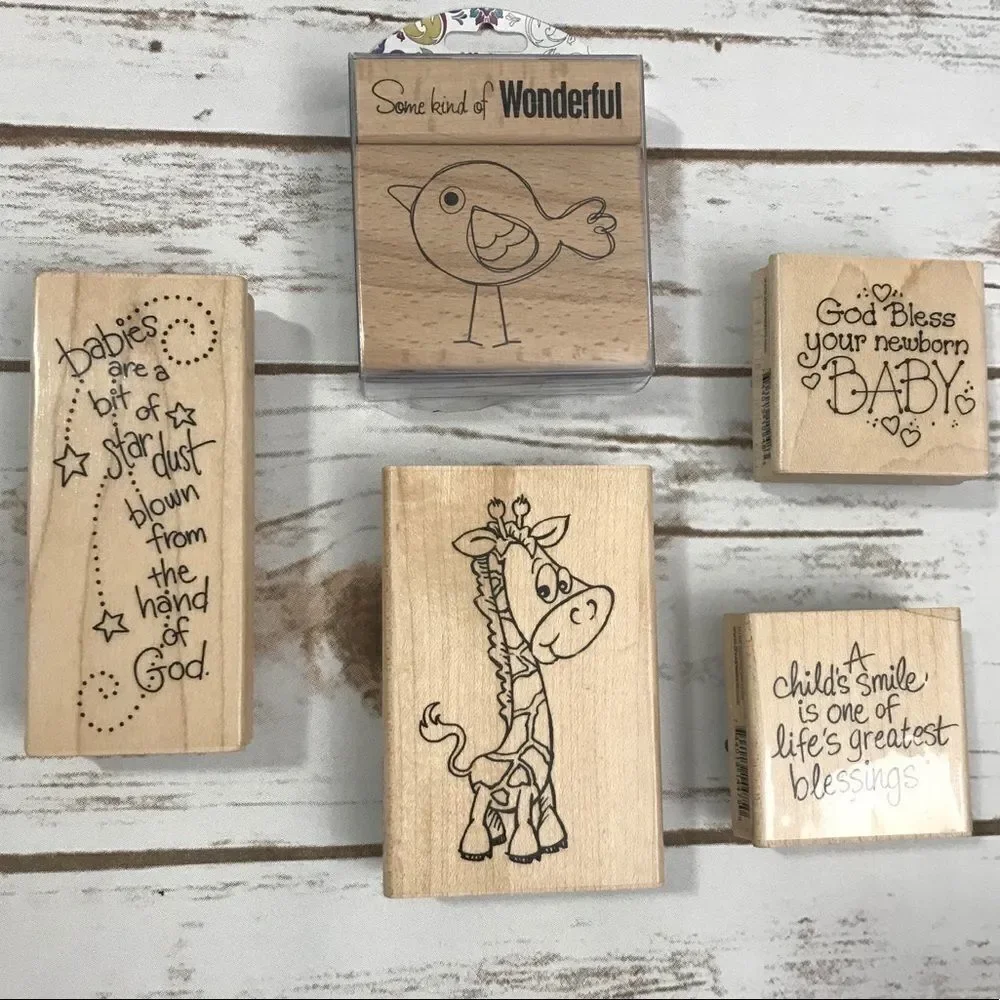 Wooden‎ rubber block Stamps Stampendous & Ditto Baby Themed Set New bird giraffe